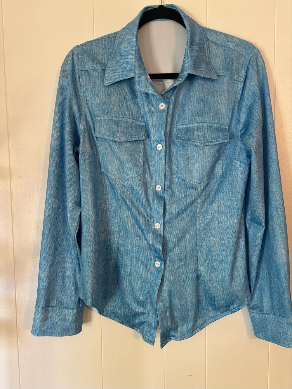 Light Blue Denim-effect Look Button-Up Shirt